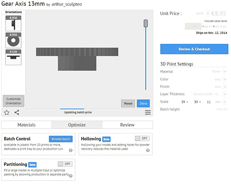 Sculpteo Batch control orientation for 3D printing