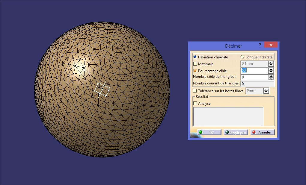 Catia tutorial: mesh reduction using target percentage. Mixed results