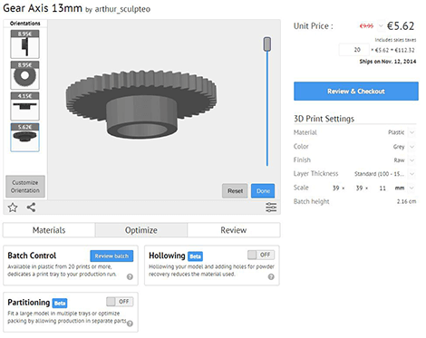 Sculpteo Batch control customize orientation for 3D printing