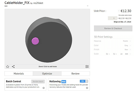Sculpteo hollowing tool adding first holes for 3D printing