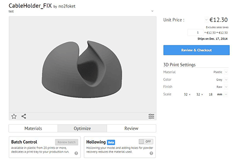 Sculpteo hollowed object using hollowing tool for 3D printing