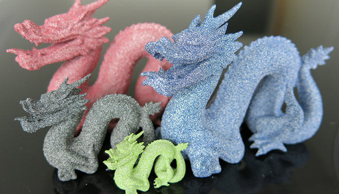 3d printed dragons in colored alumide
