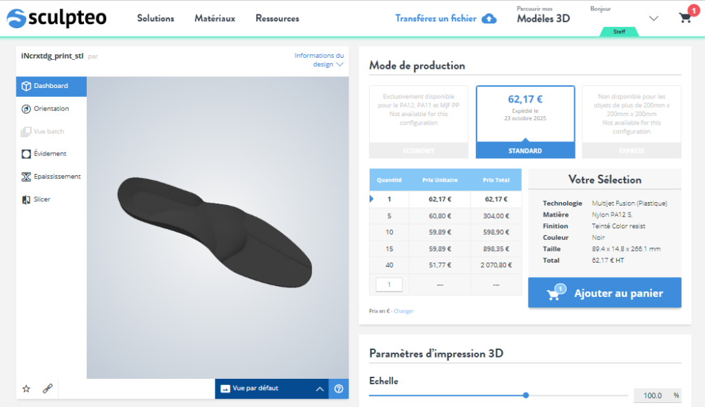 MJF PA12 S - orthopedic insole upload